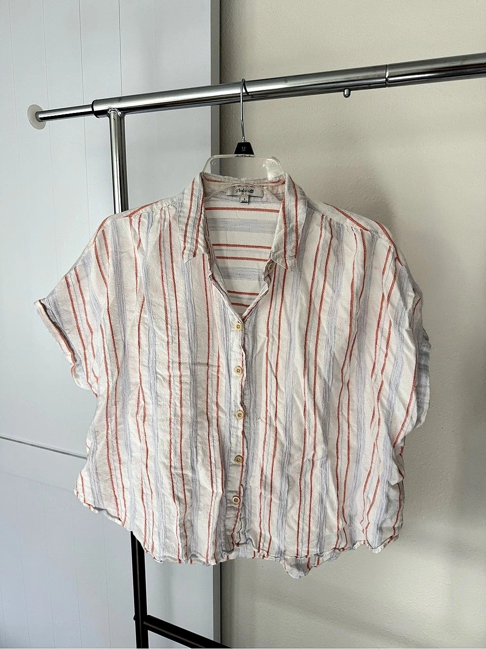 Madewell Linen-Blend Courier Shirt in Textured Stripe